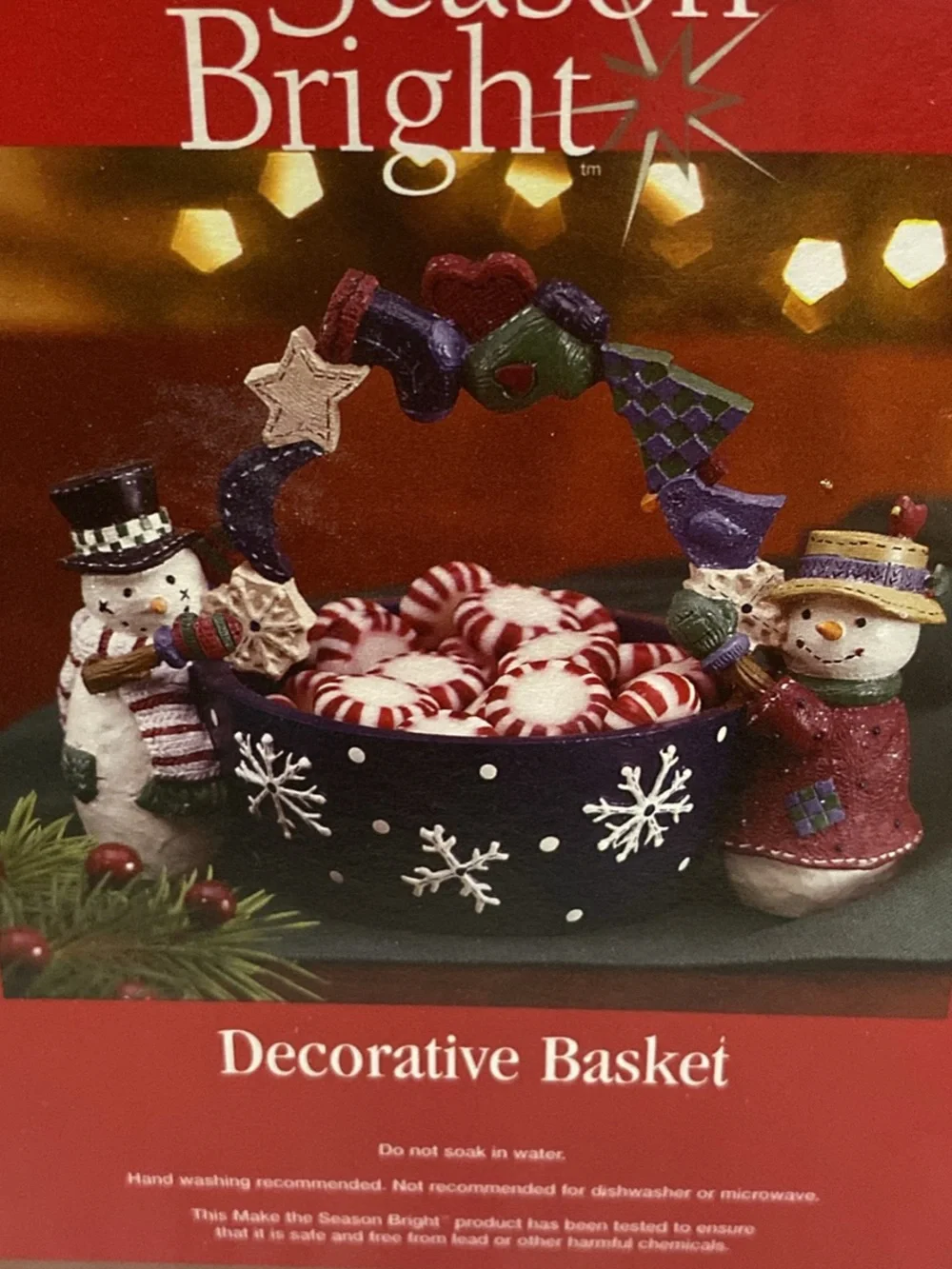 Decorative holiday Snowman Basket - Navy Blue and Multicolor